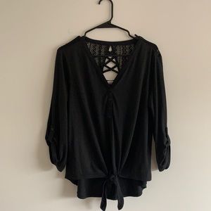 No boundaries 3/4 length sleeve blouse with lacy back and front tie size XL